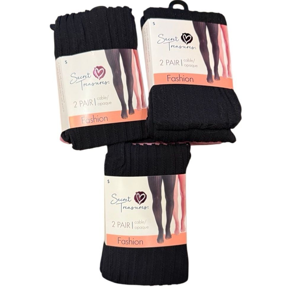 Bundle NWT Secret Treasures Opaque Cable Tight, Pair x 3 Black Mauve Small
